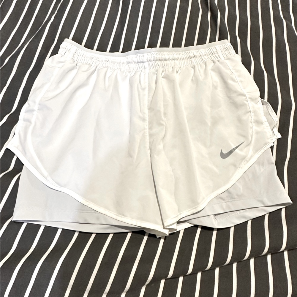 Nike Sportswear White Running Shorts With Grey Shorts Underneath